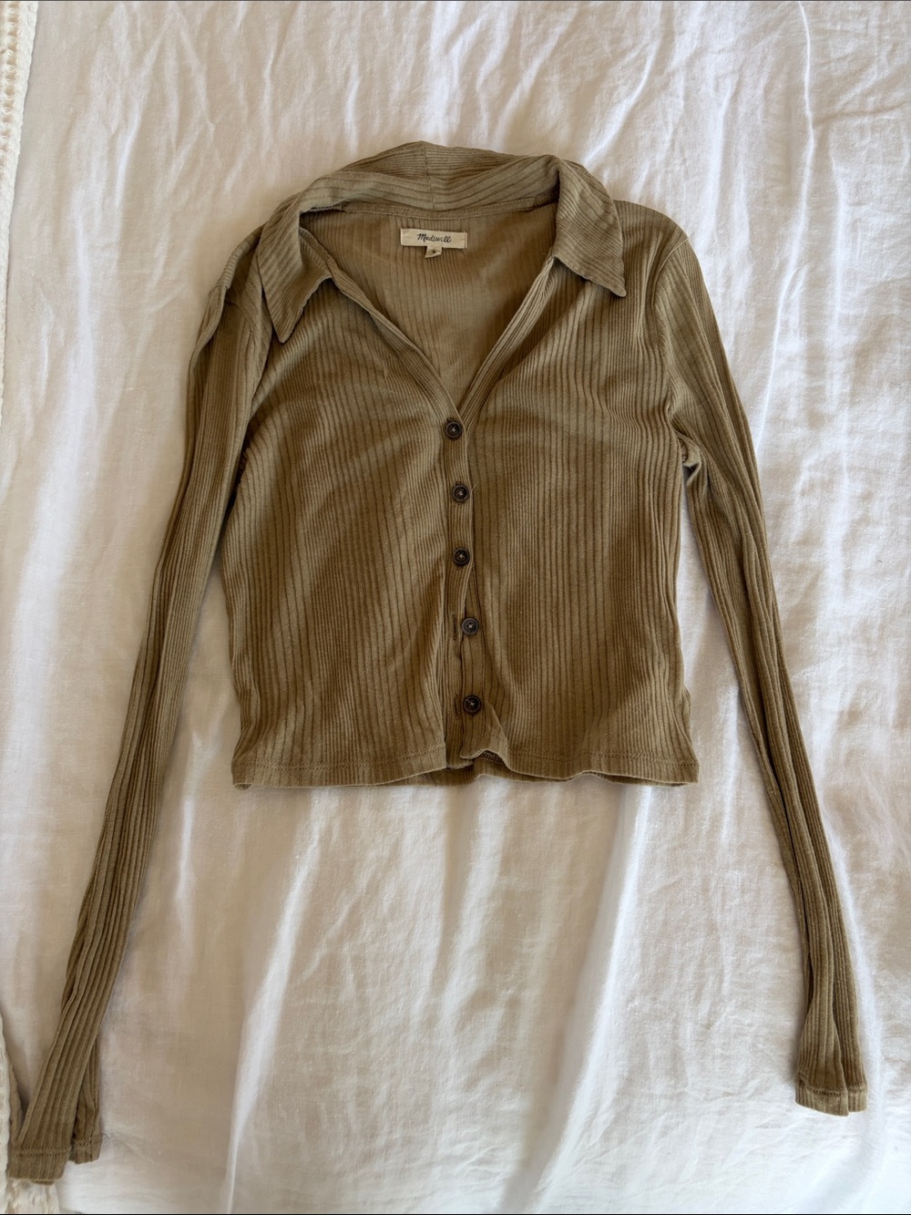 Madewell Beige Ribbed Button-Front Long Sleeve Top Super Soft